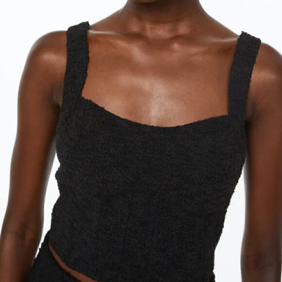 NWOT H&M TEXTURED-WEAVE CORSET-STYLE TOP SIZE M BLACK - Picture 1 of 3